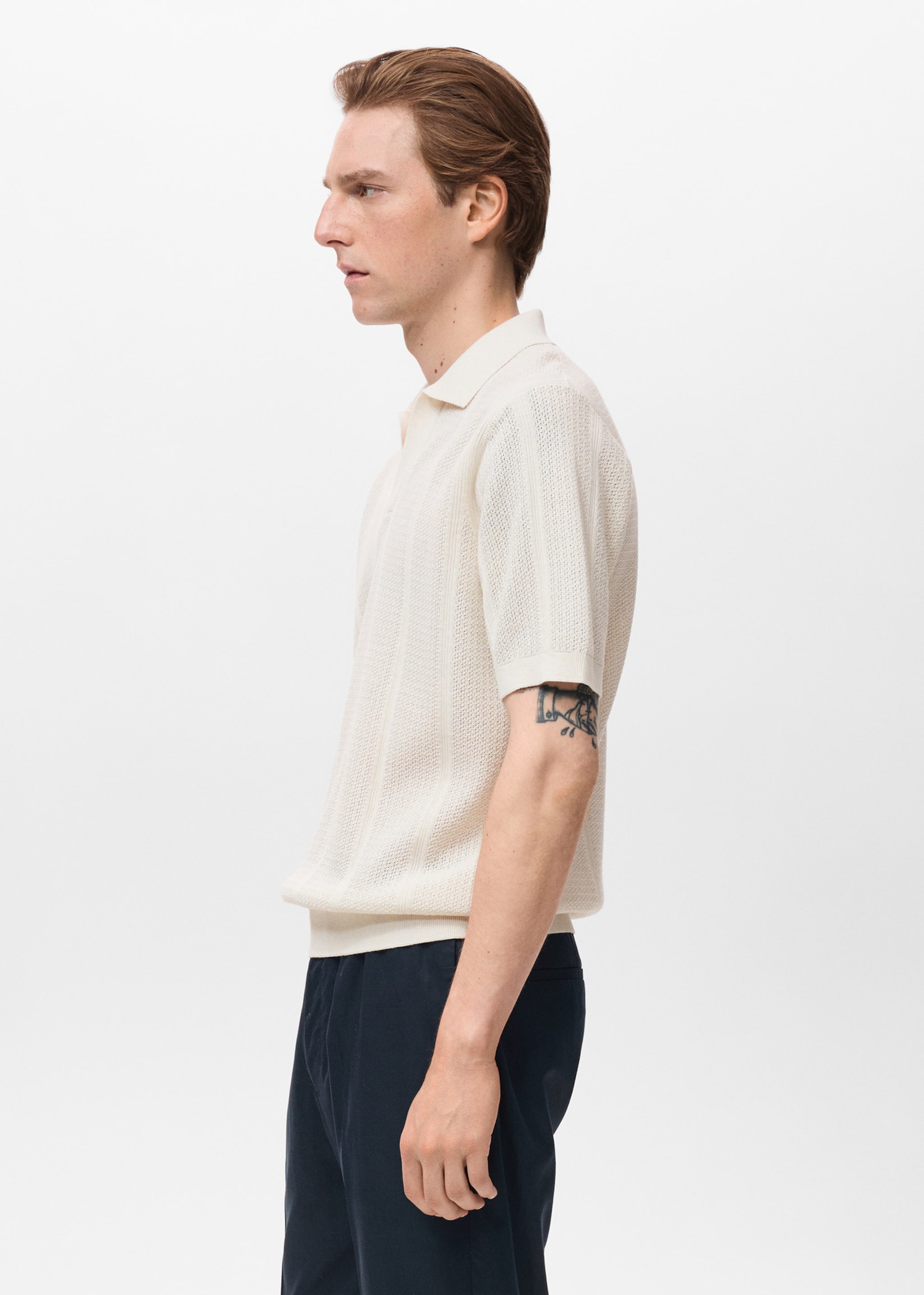 Openwork knitted cotton polo shirt - Details of the article 2