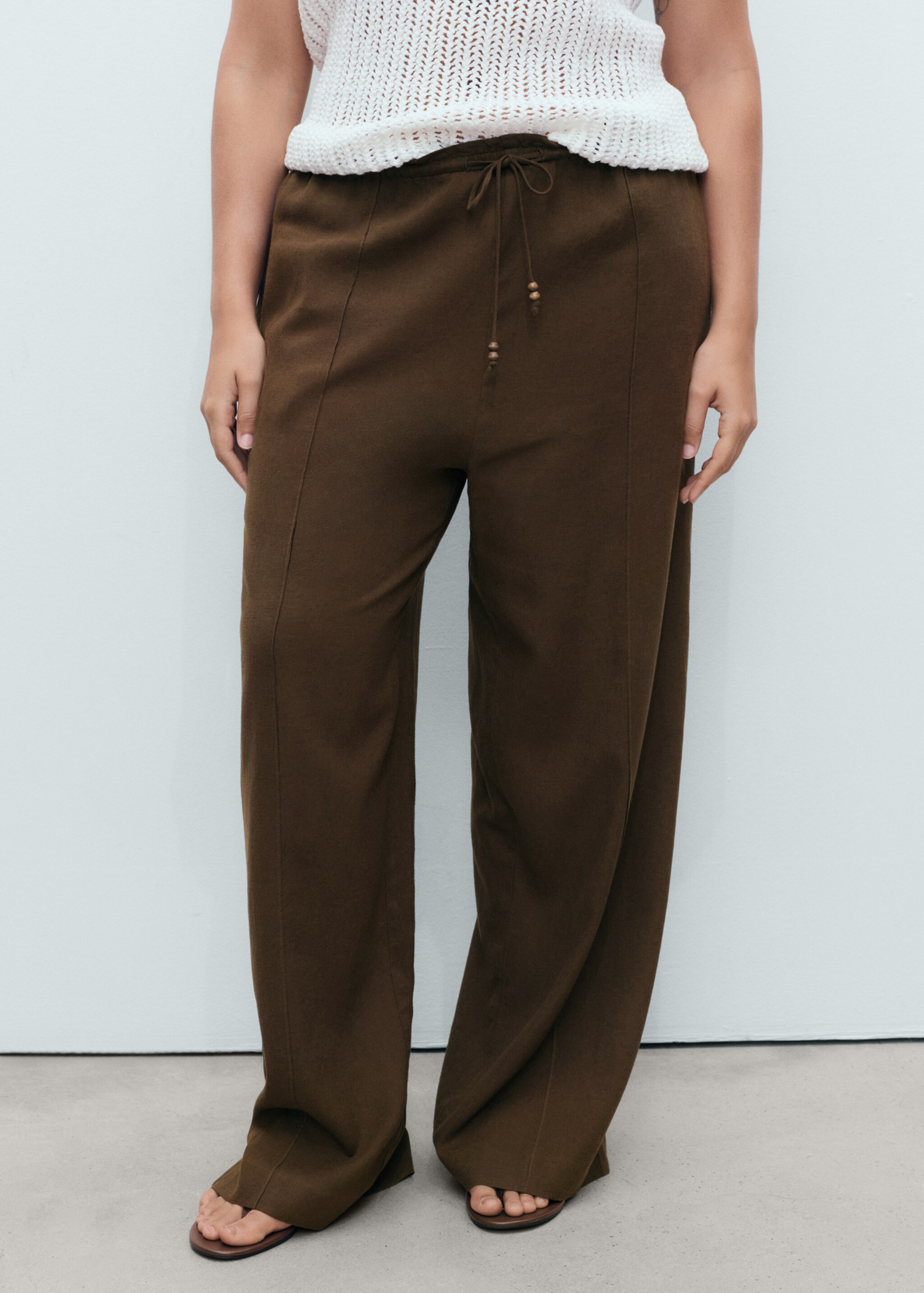 Linen-blend elastic waist pants - Details of the article 5