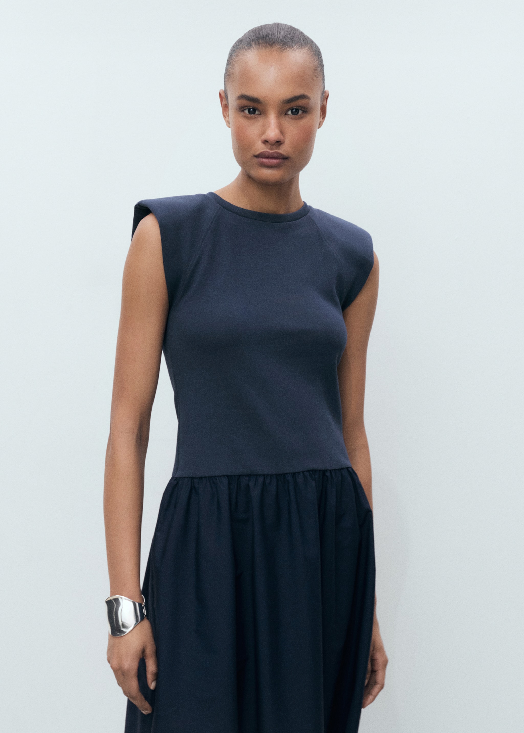 Combined fabric midi-dress - Medium plane