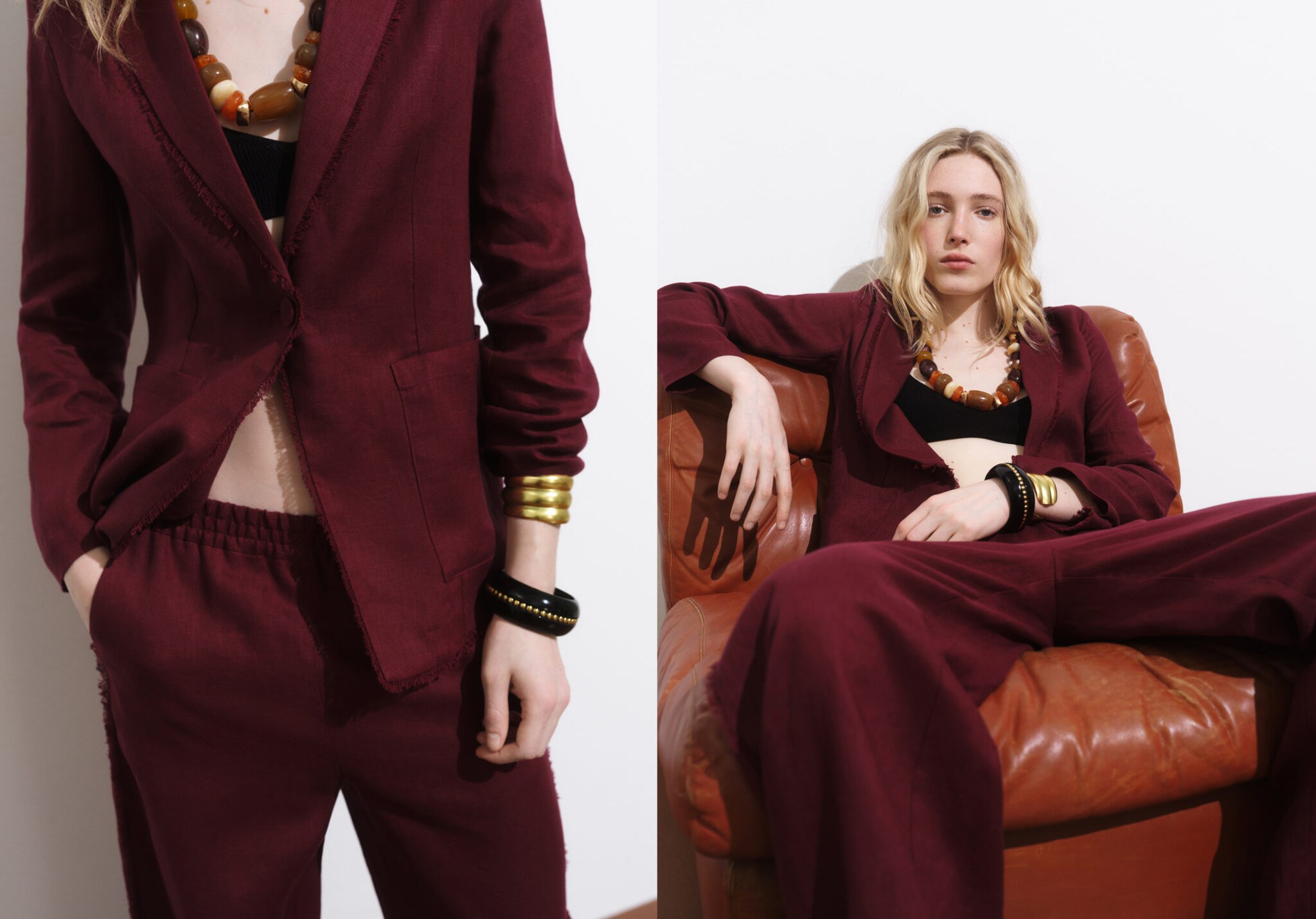 Linen suit blazer with frayed ends - Panoramic plane