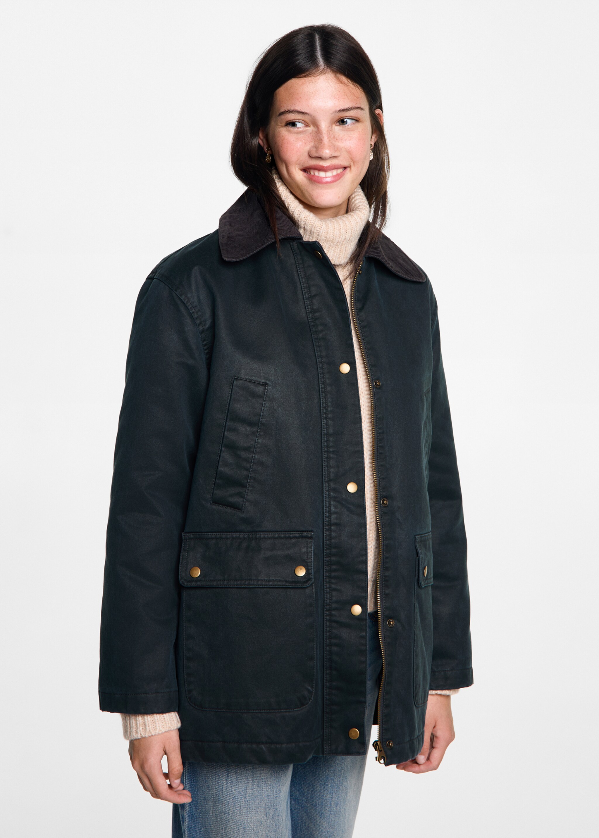 Long waxed-effect parka - Medium plane