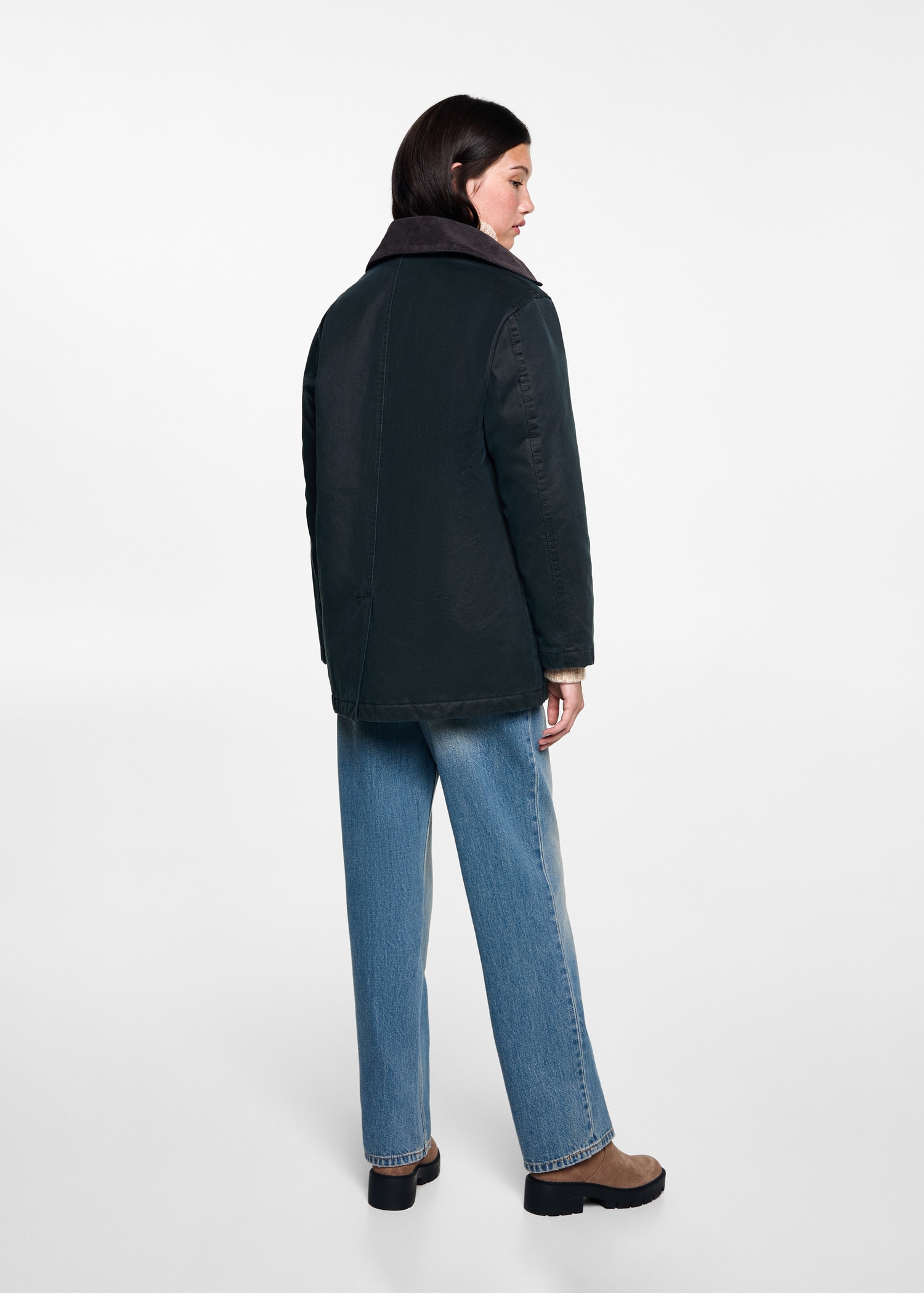 Long waxed-effect parka - Reverse of the article