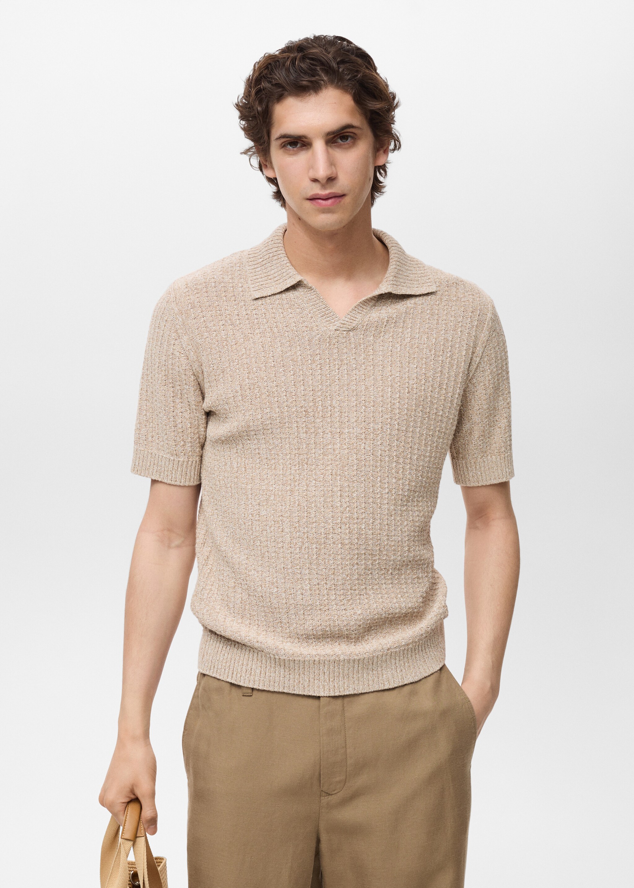 Structured knit cotton polo - Medium plane