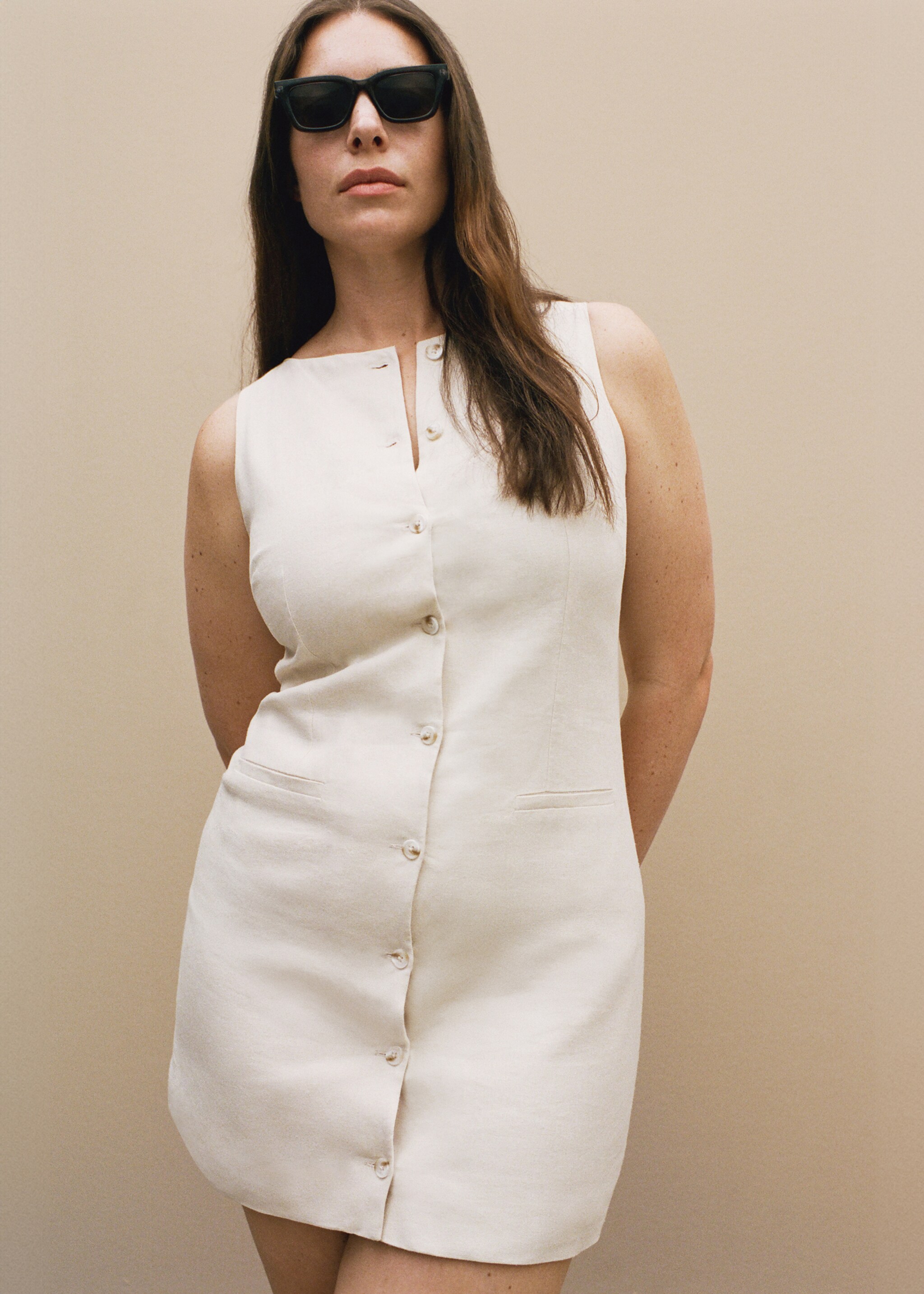 Short button-down linen-blend dress - Details of the article 6