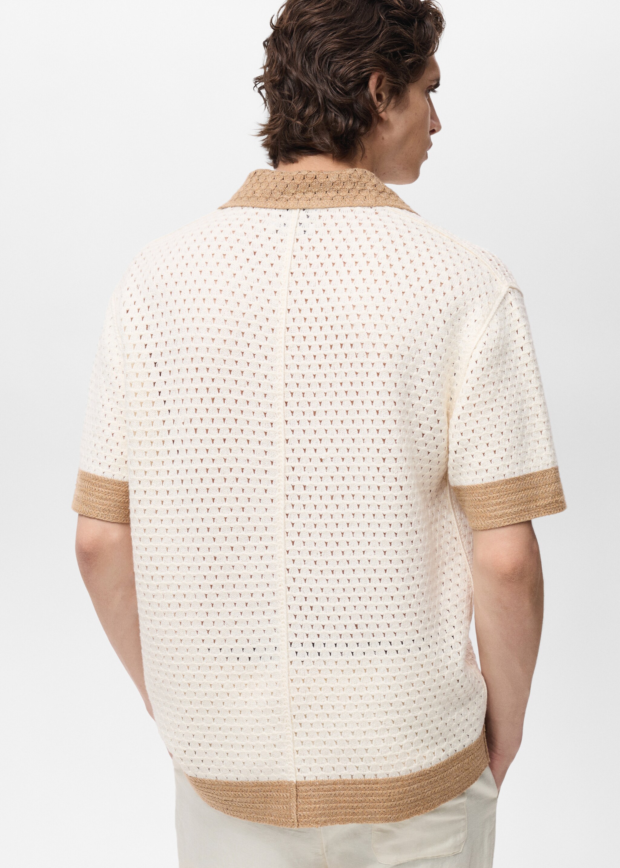 Openwork knitted polo shirt with contrasting details - Reverse of the article