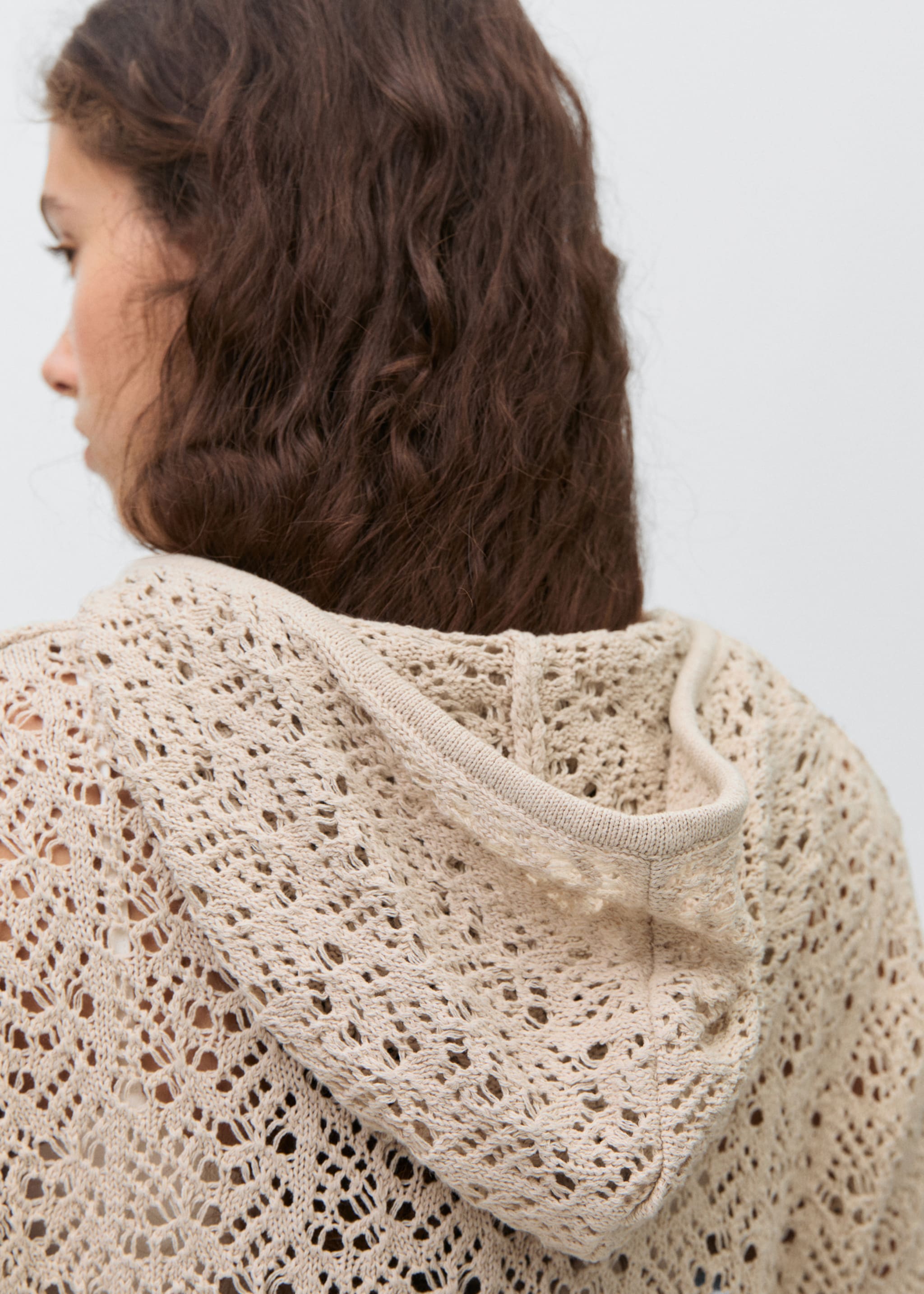 Openwork knitted sweater with hood - Details of the article 2