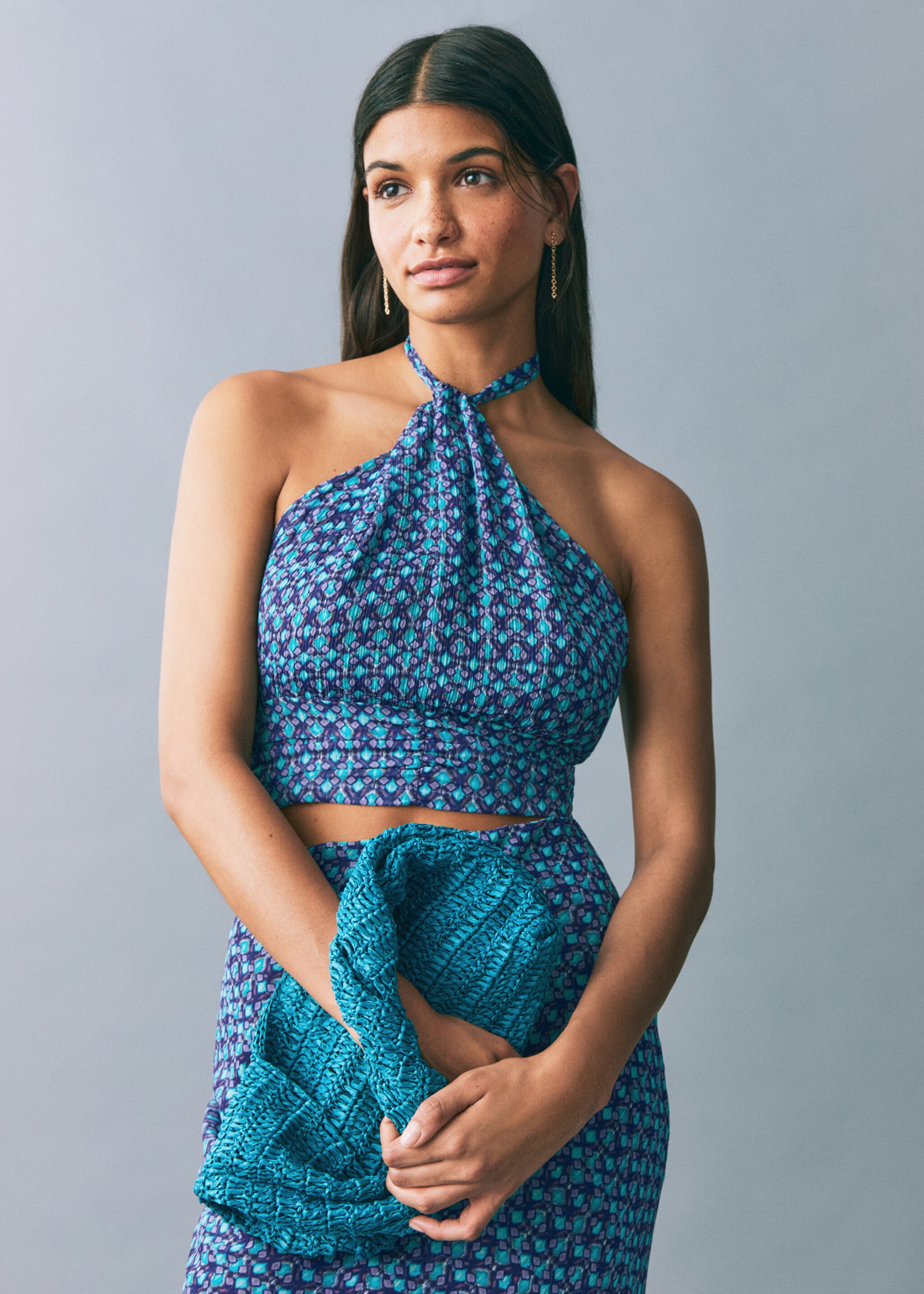 Halter-neck printed top - Medium plane